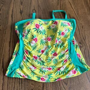 Lands End Womens Yellow Green Pink Floral Tankini Swim Suit Top Plus Size 16